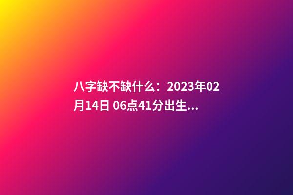 八字缺不缺什么：2023年02月14日 06点41分出生，男